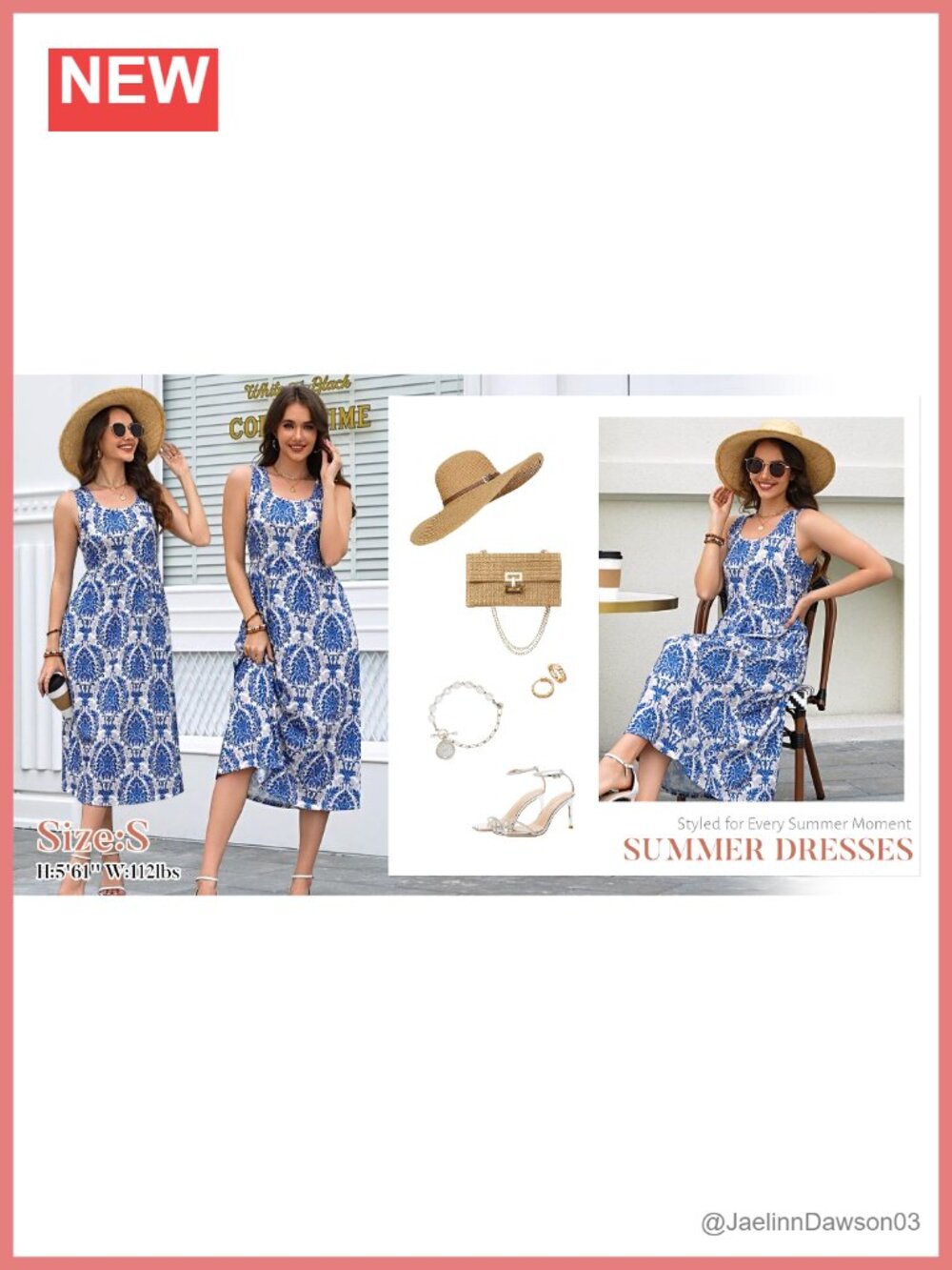Flowy Midi Sundress with Pockets Scoop Neck A-Line Casual Beach Dress - Picture 6 of 6